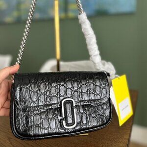 NWT! New Marc Jacobs J Marc Mini Shoulder Bag - Croc-embossed Leather Black 3way